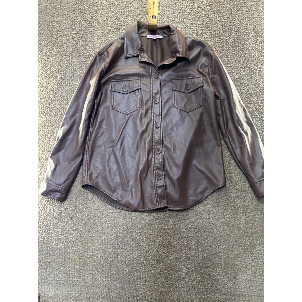 Crave Fame Brown Faux Leather Button Down Shacket Shirt Jacket XL JG911AR12MC